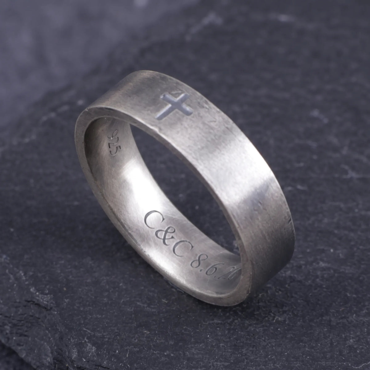 Custom Cross Ring 925 Sterling Silver Engraved Faith Band Purity Bible Gift