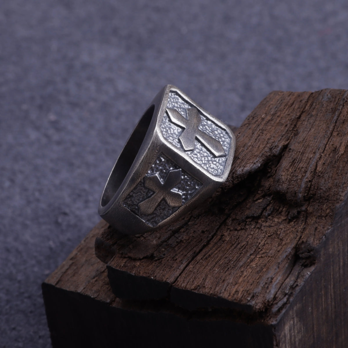 Personalized Men's Cross Signet Ring - Vintage Gift for Him-925 Sterling Silver