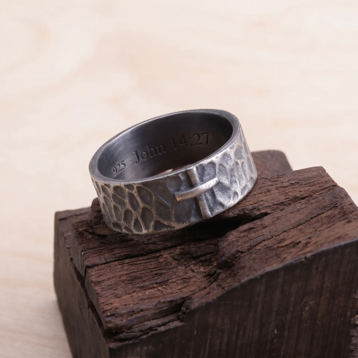 925 Sterling Silver Hammered Cross Matching Couple Rings, Custom Engraved Textured Wedding Bands for Him & Her, Promise Ring