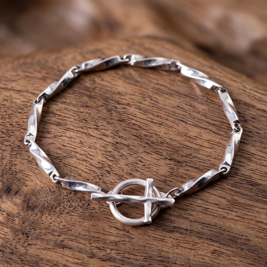 925 Sterling Silver Cross Toggle Clasp Bracelet for Daily Spiritual Faith