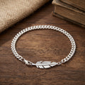 925 Sterling Silver Feather Curb Chain Bracelet With Custom Engravable Clasp Back