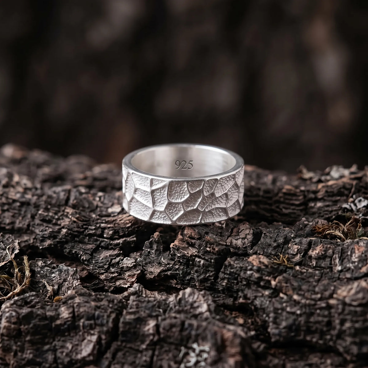 Personalized Textured Solid 925 Sterling Silver Ring, Engraved Rustic Band for Men