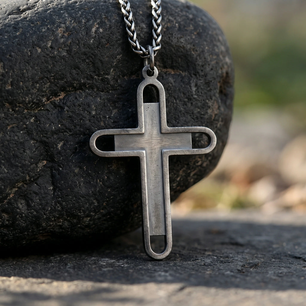 Engraved 925 Sterling Silver Layered Cross Pendant for Unshakable Faith & Sacred Protection