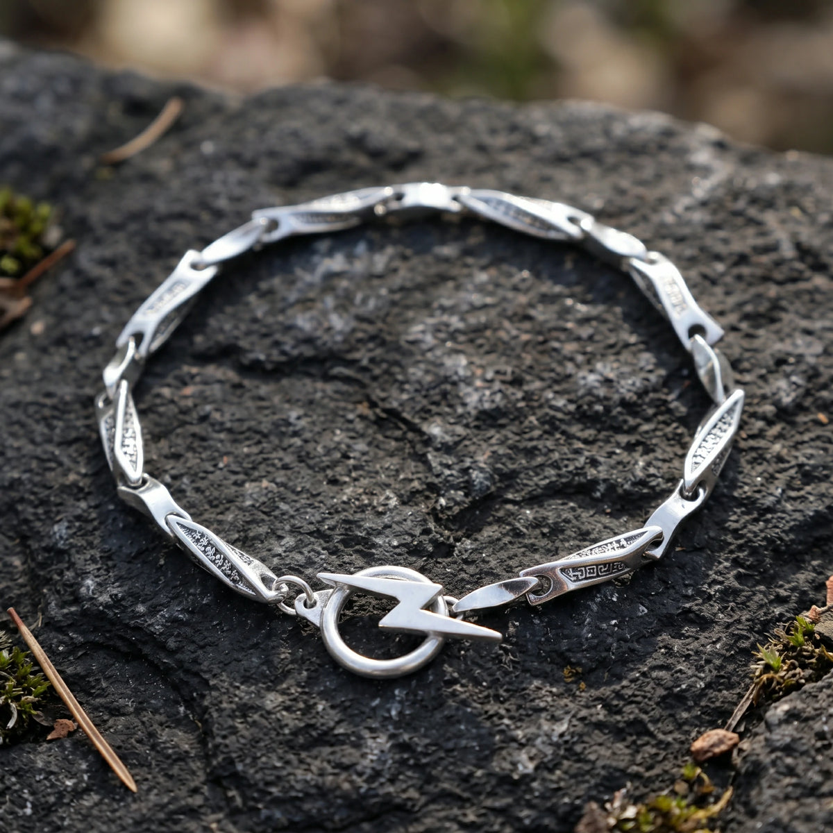 925 Sterling Silver Lightning Bolt Toggle Clasp Durable Link Bracelet Gift