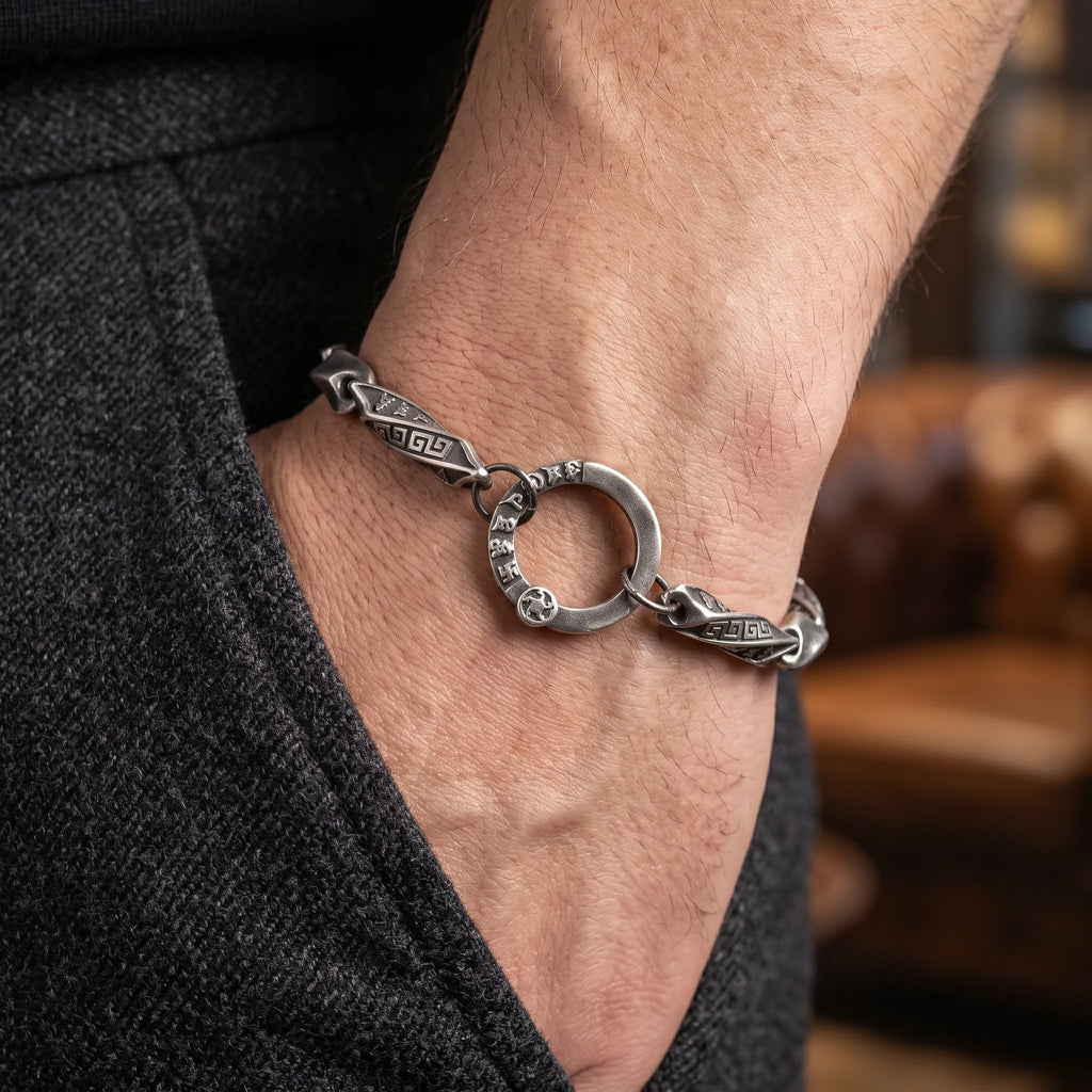 925 Sterling Silver Vintage Engraved Mantra Chain Bracelet for Daily Wear