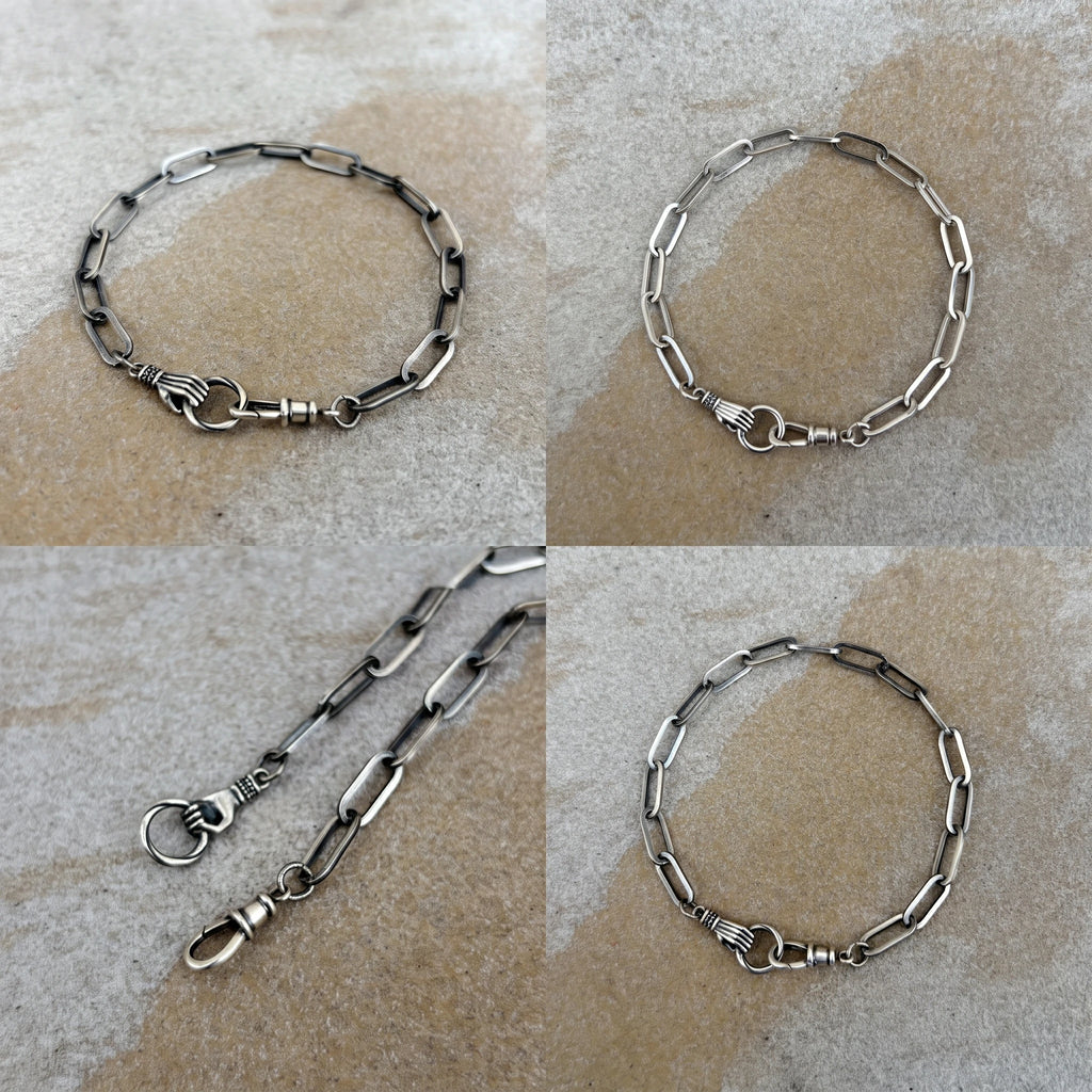 925 Sterling Silver Hand Paperclip Bracelet