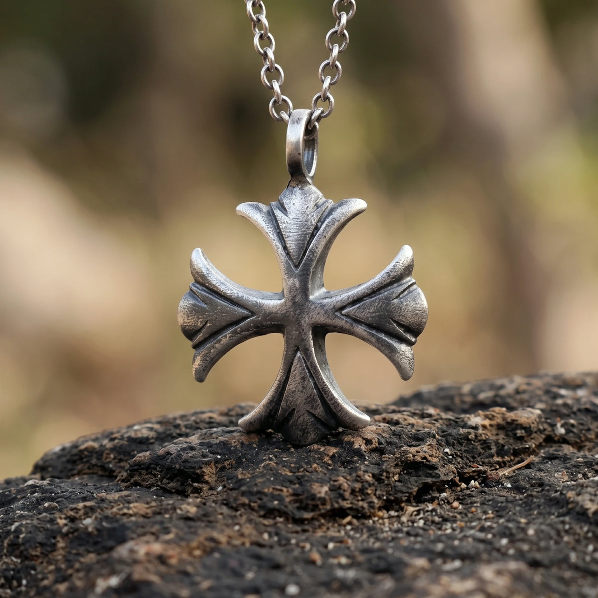 925 Sterling Silver Maltese Cross Necklace, Custom Engravable Medieval Talisman Jewelry
