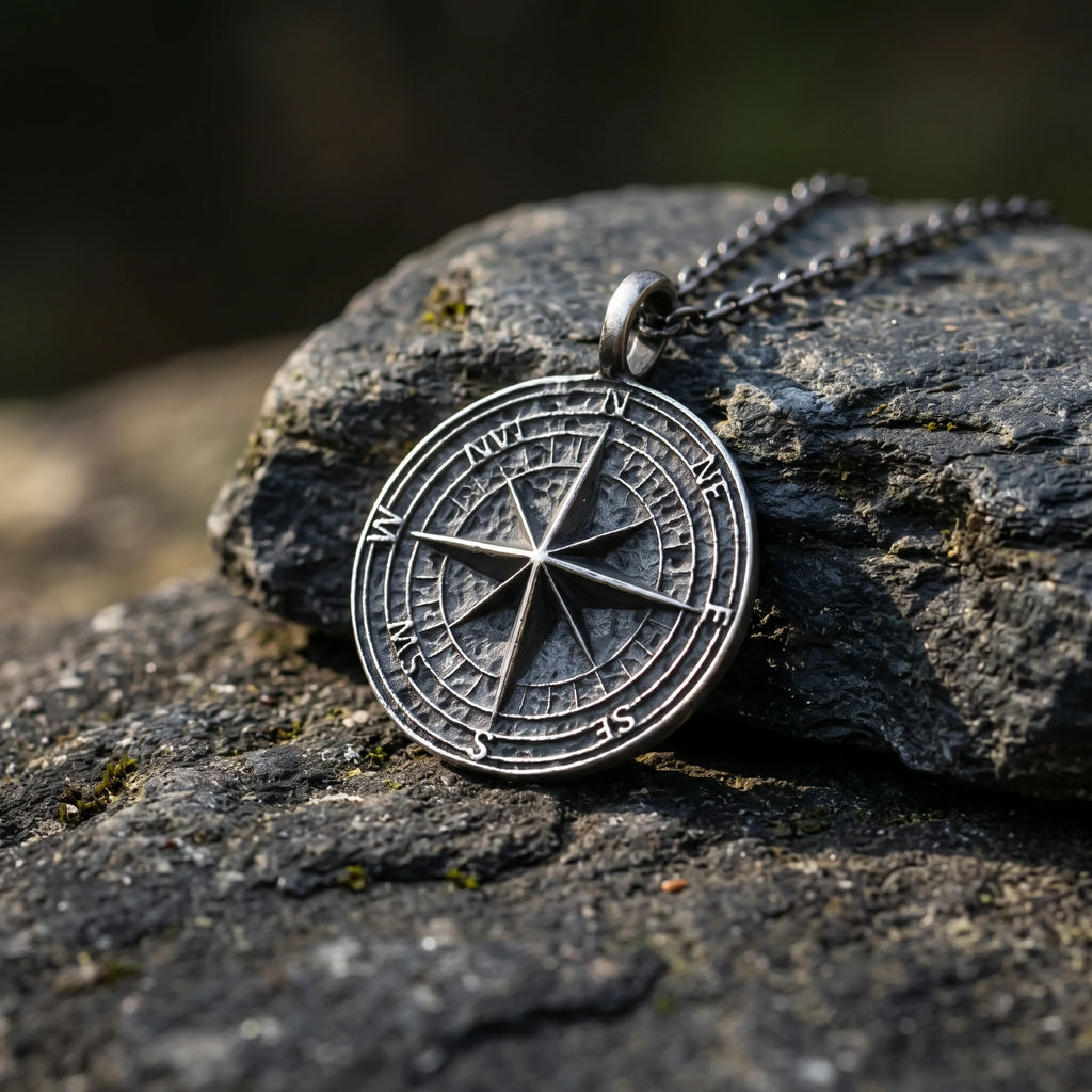 Vintage 925 Sterling Silver Compass Pendant Necklace for Guidance & Adventure