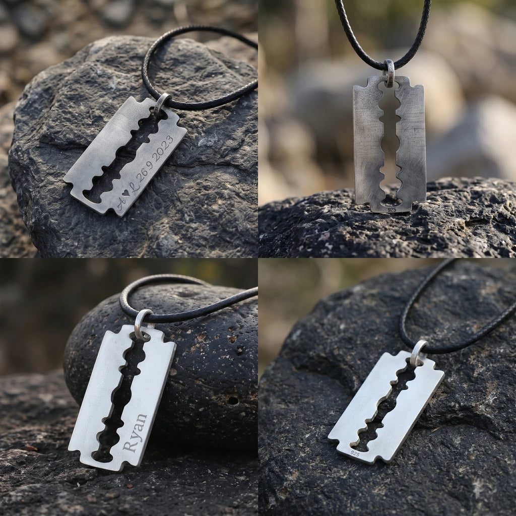 925 Sterling Silver Engravable Blade Pendant, Personalized Punk Necklace Jewelry
