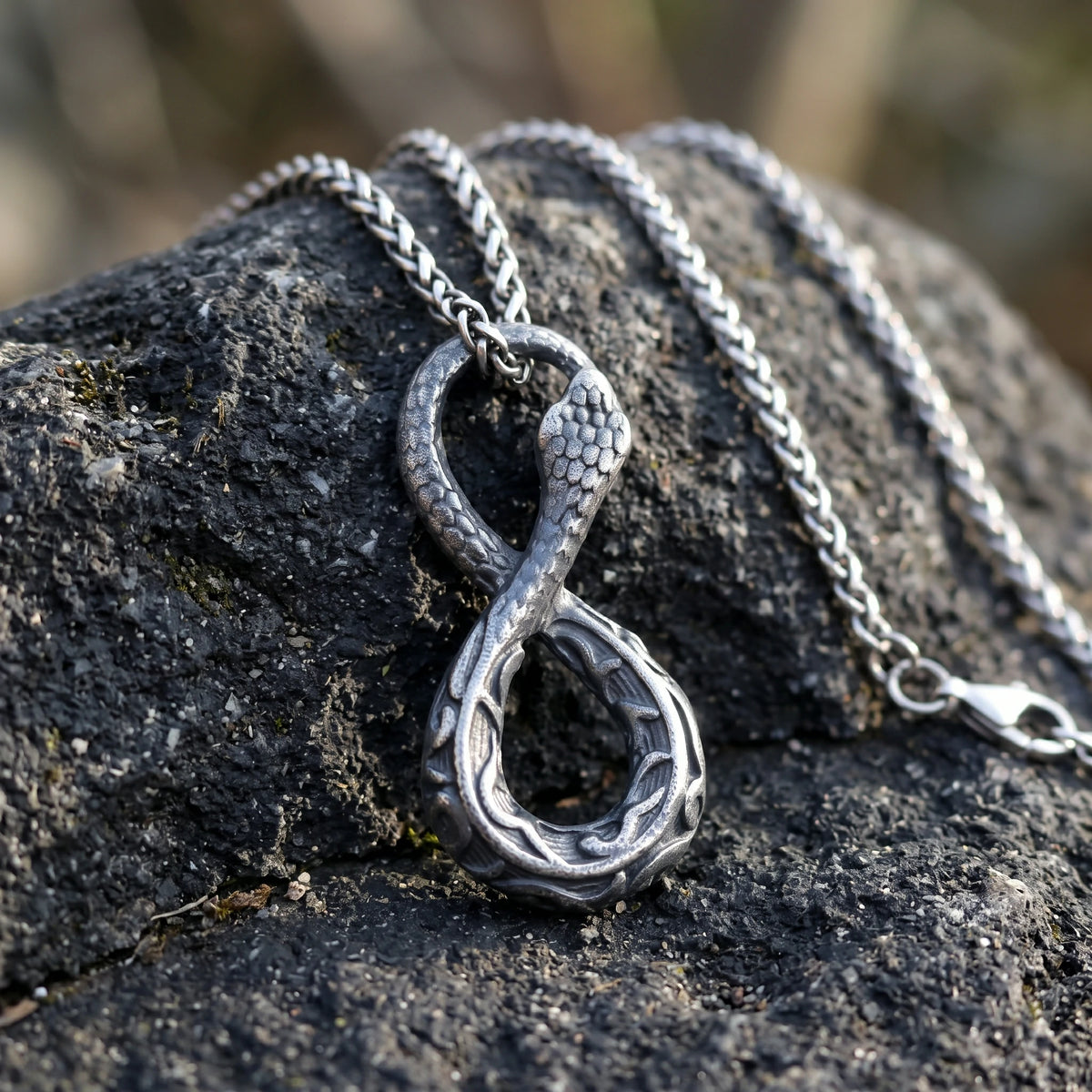 925 Sterling Silver Infinity Serpent Pendant Embodying Eternal Power