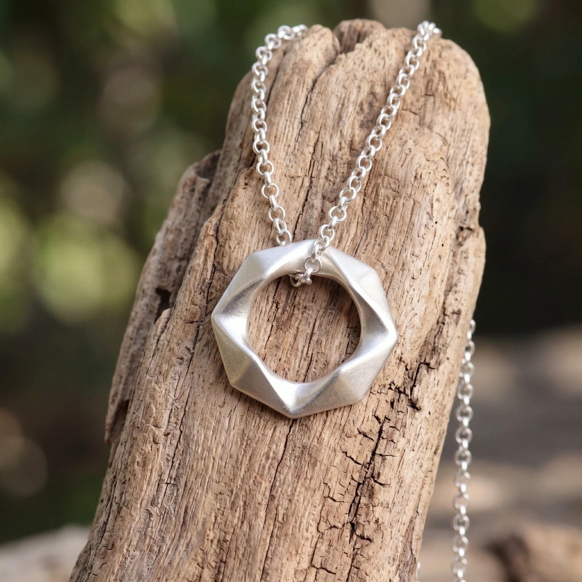 925 Sterling Silver Geometric Faceted Hexagon Pendant Exuding Modern Minimalist Edge