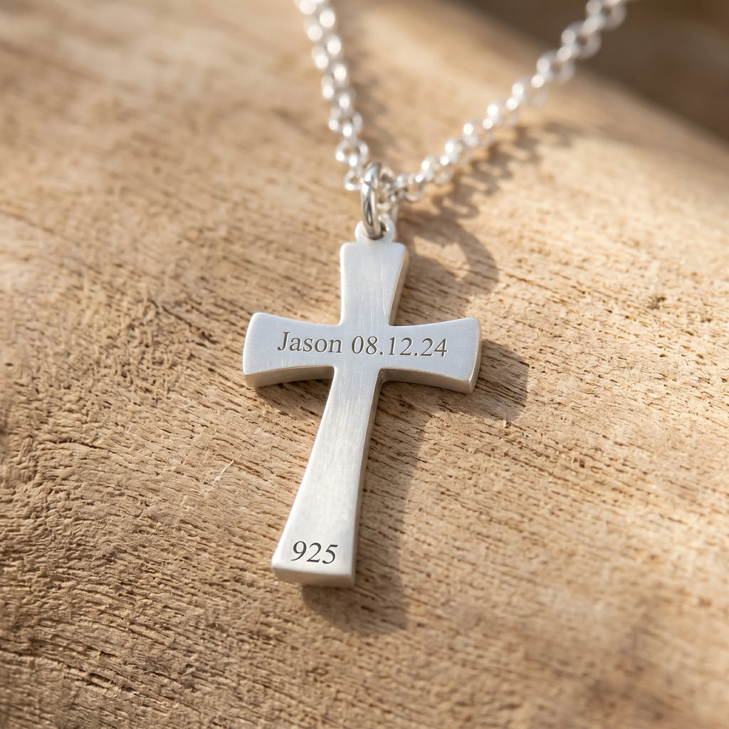 925 Sterling Silver Heirloom Tiered Holy Cross Engravable Faith Pendant Necklace