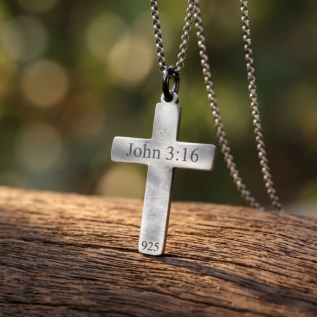 925 Sterling Silver Jesus Name Cross Durable Custom Engravable Pendant Necklace