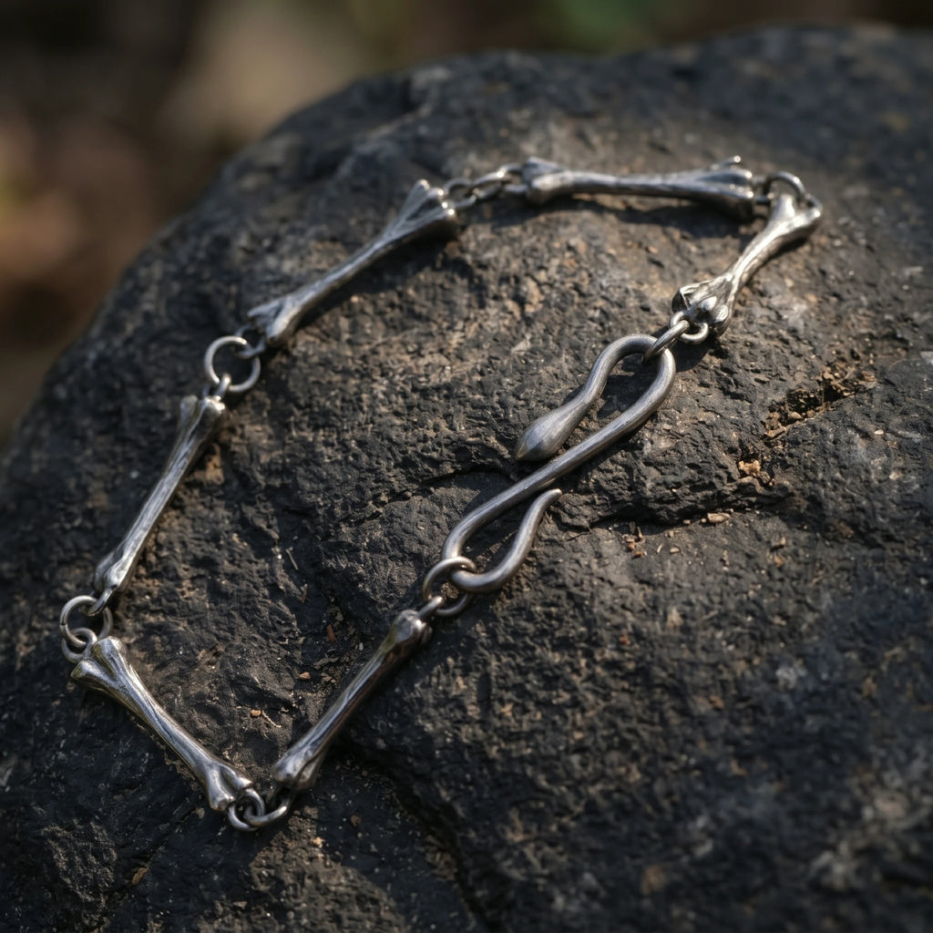 925 Sterling Silver Gothic Skeleton Bone Link Bracelet with S Hook Clasp