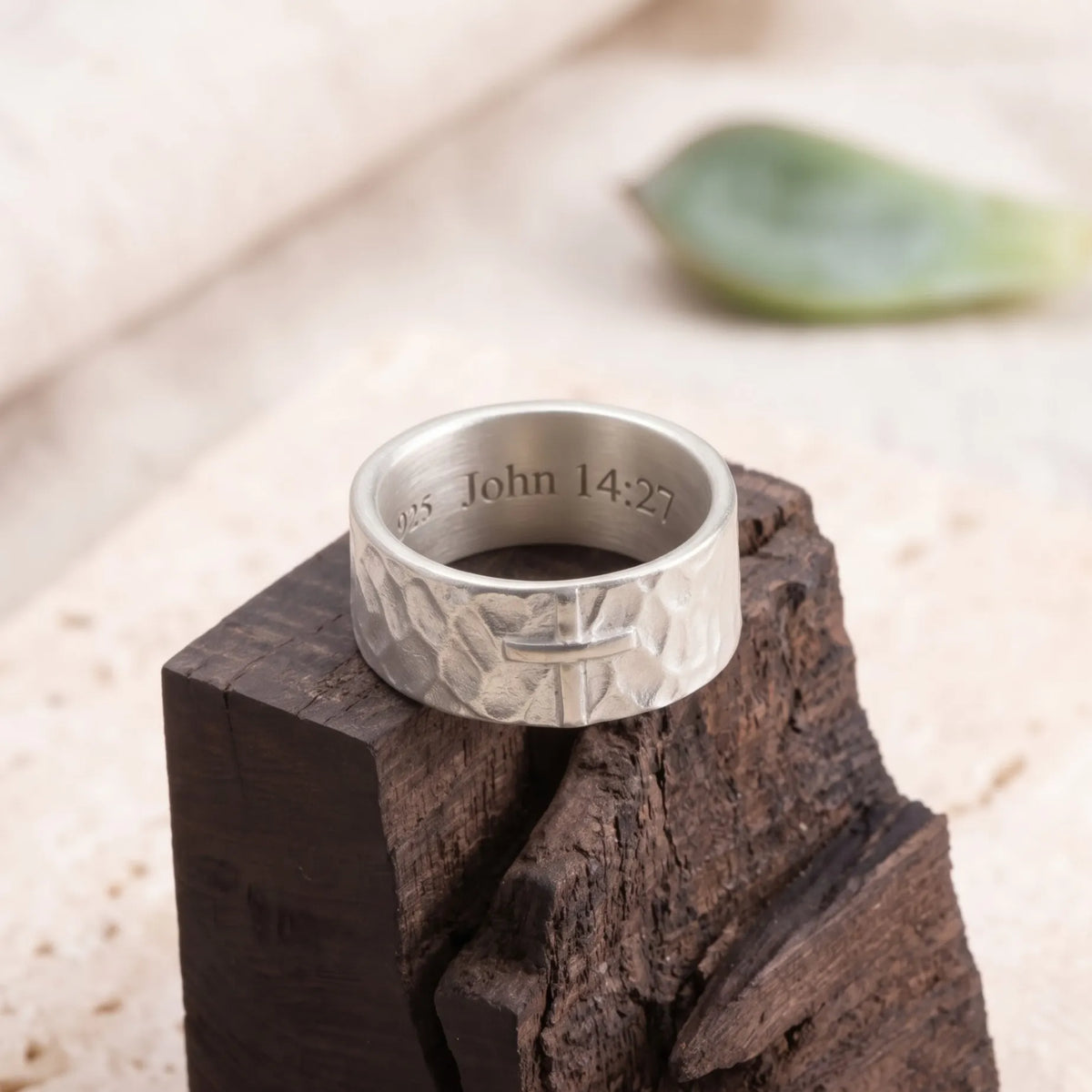 925 Sterling Silver Hammered Cross Matching Couple Rings, Custom Engraved Textured Wedding Bands for Him & Her, Promise Ring