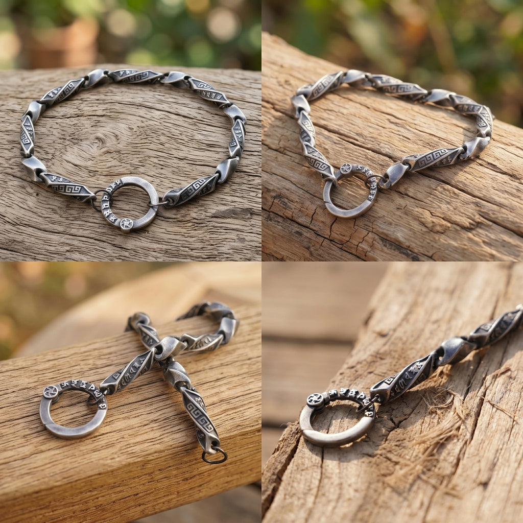 925 Sterling Silver Vintage Engraved Mantra Chain Bracelet for Daily Wear