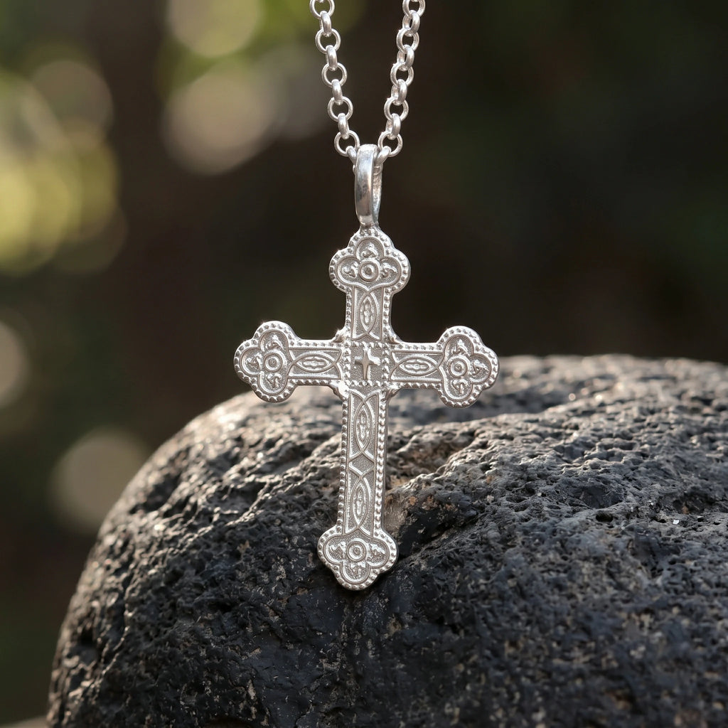 925 Sterling Silver Engravable Celtic Cross Pendant Honoring Eternal Holy Trinity Grace