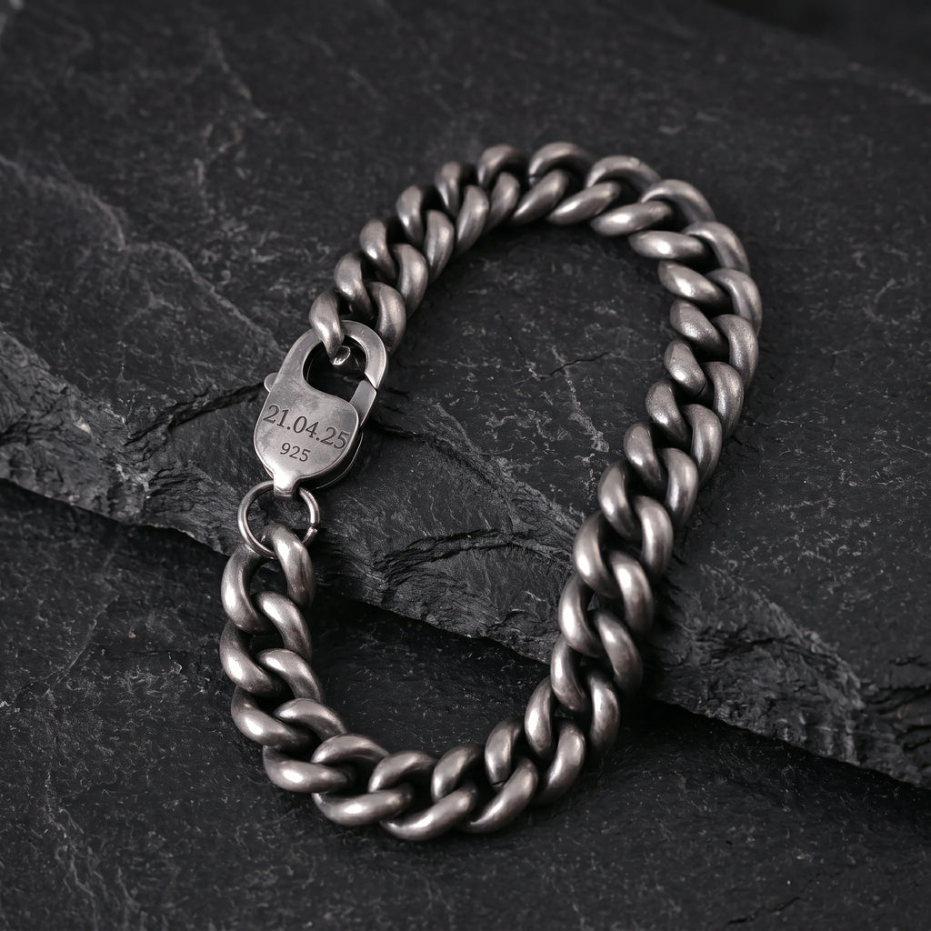 925 Sterling Silver Engravable Curb Link Bracelet Delivering Bold Masculine Power