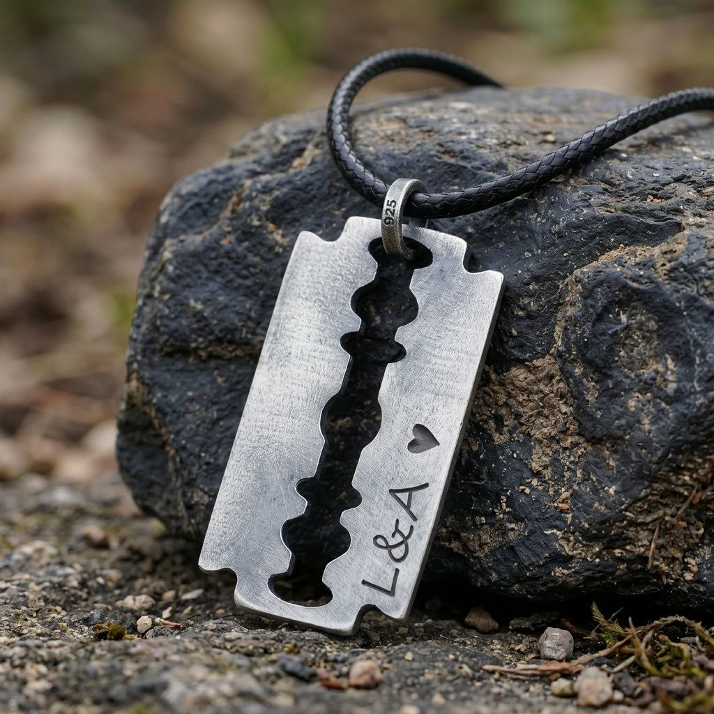 925 Sterling Silver Engravable Blade Pendant, Personalized Punk Necklace Jewelry