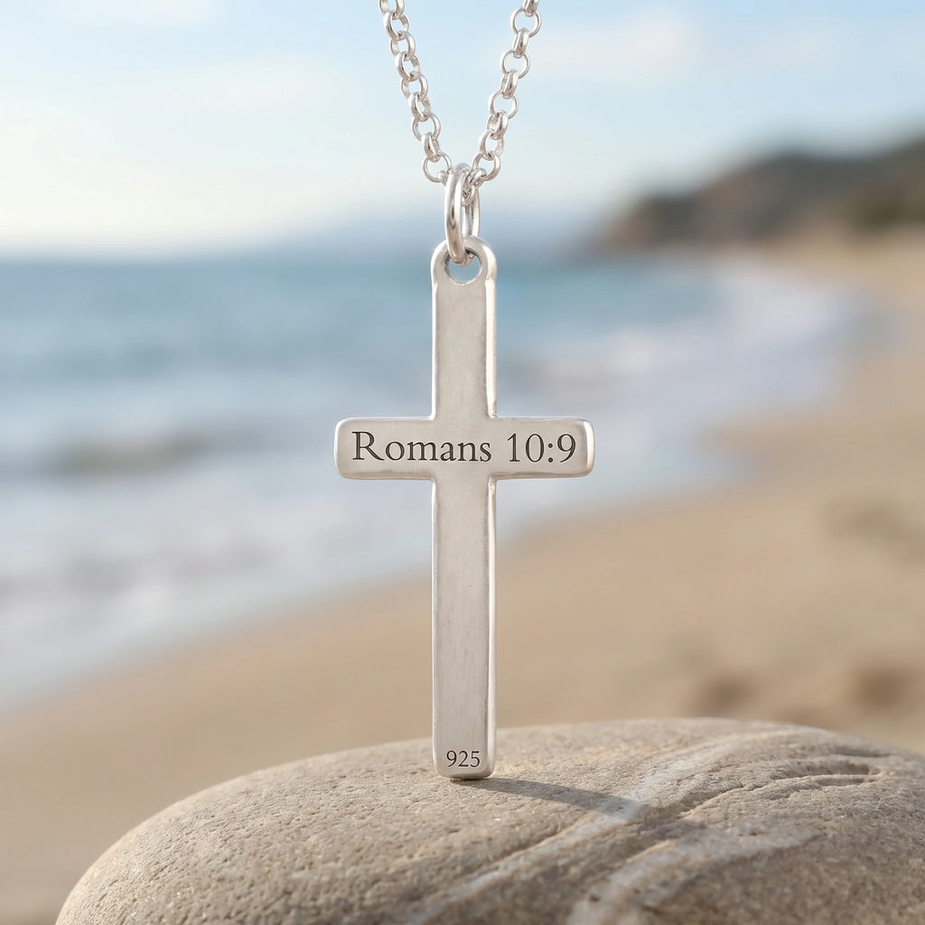 925 Sterling Silver Beveled Holy Cross Durable Custom Engravable Faith Pendant Necklace
