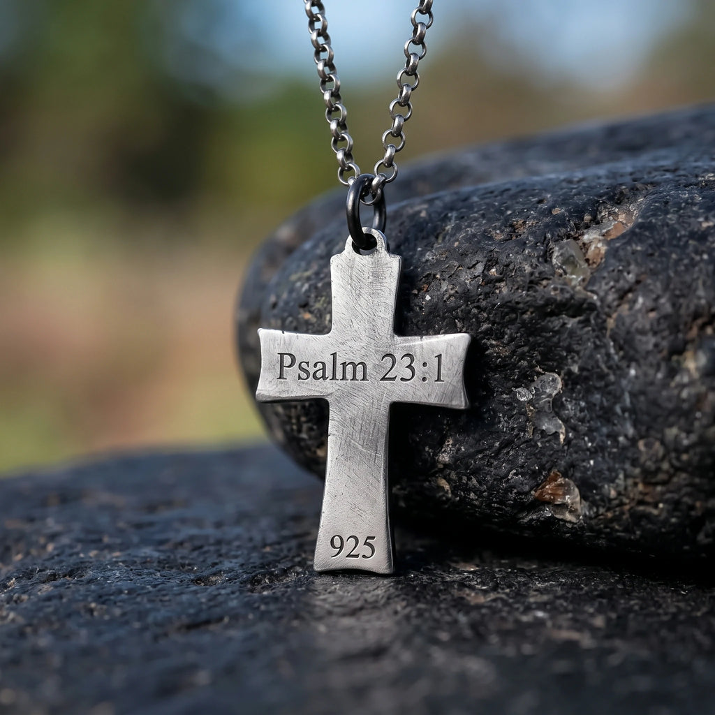 925 Sterling Silver Layered Beveled Cross Durable Custom Engravable Pendant