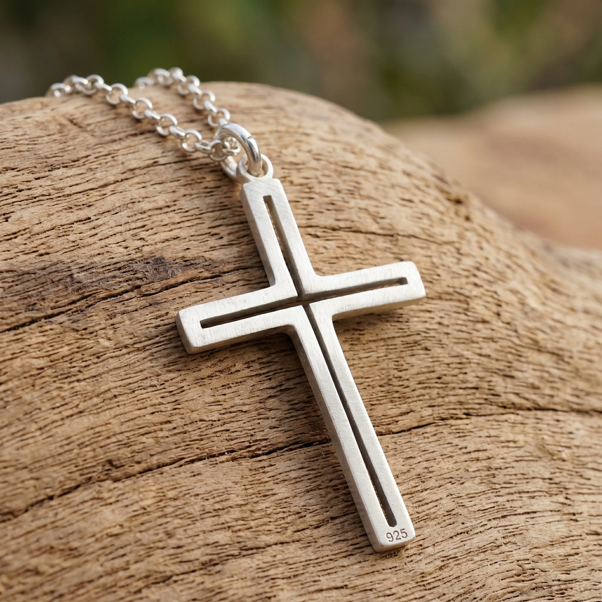 Sacred Light Hollow Cross Pendant, Solid 925 Sterling Silver Faith Alignment Necklace