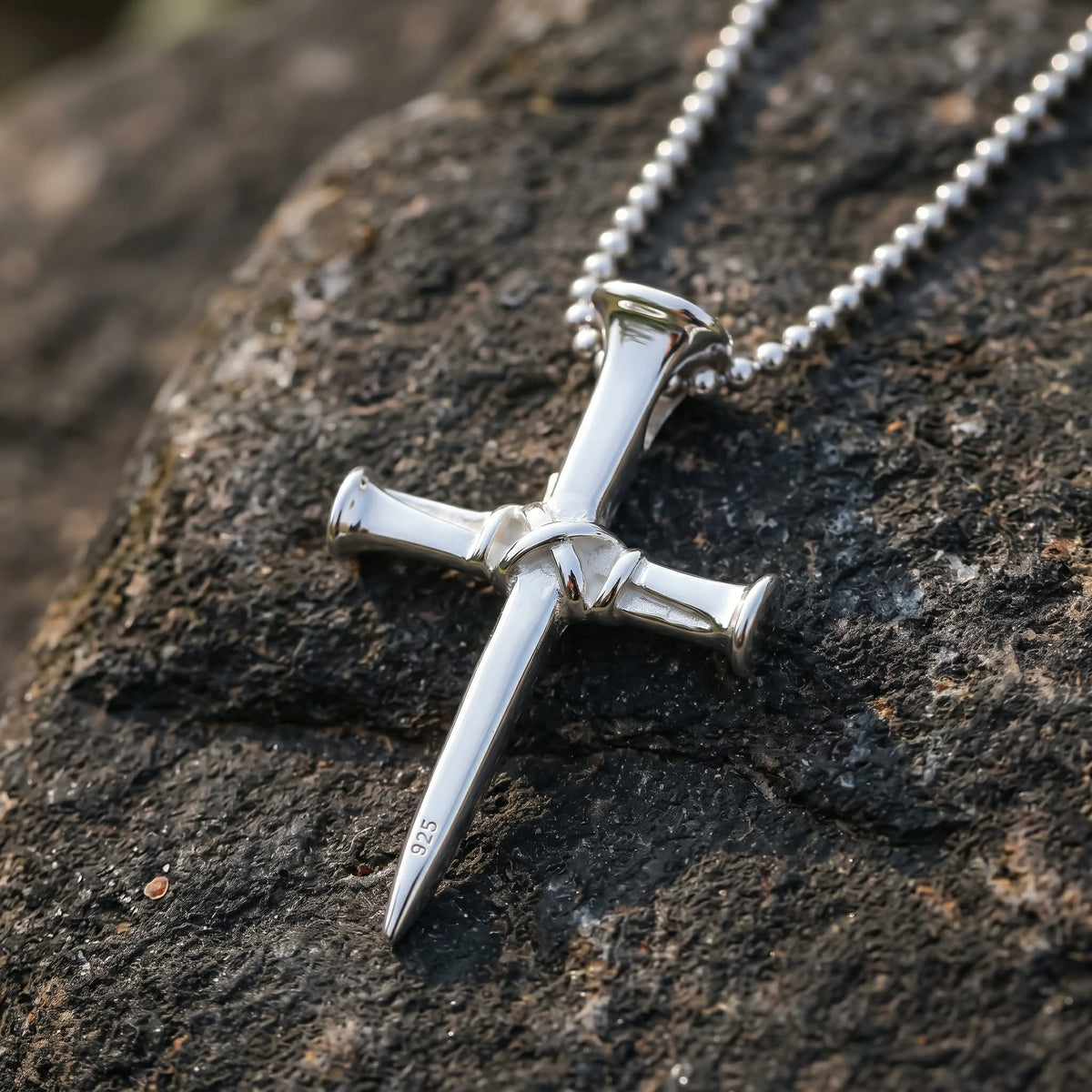 Sacred Grace Crucifixion Nails Cross Necklace, Oxidized 925 Sterling Silver Devotional Faith Pendant