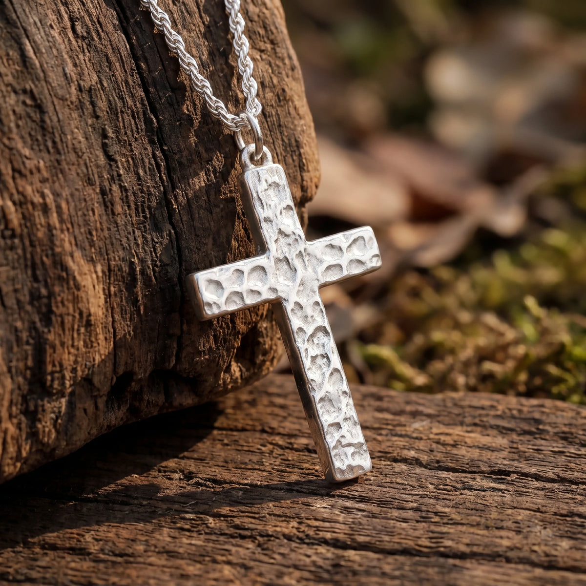 925 Sterling Silver Hammered Cross Durable Faith Pendant Necklace Gift