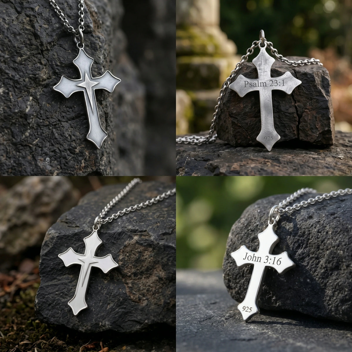 925 Sterling Silver Star of Bethlehem Cross Durable Engravable Faith Necklace