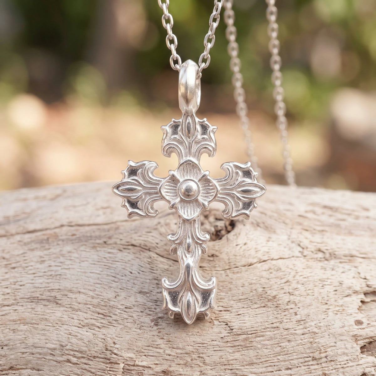 Custom 925 Sterling Silver Baroque Floral Cross Pendant for Sacred Grace & Eternal Faith