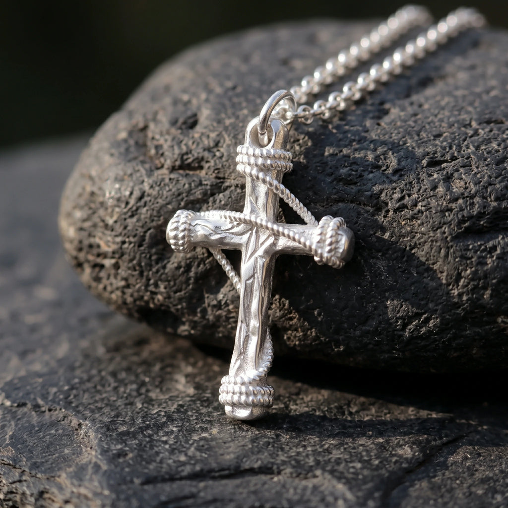 925 Sterling Silver Sacred Rope Cross Pendant Binding Your Soul To Eternal Divine Love