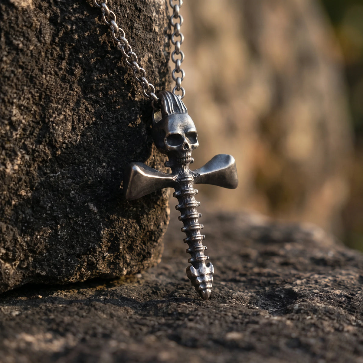 925 Sterling Silver Skull Spine Cross Pendant Symbolizing Victory Over Death And Faith