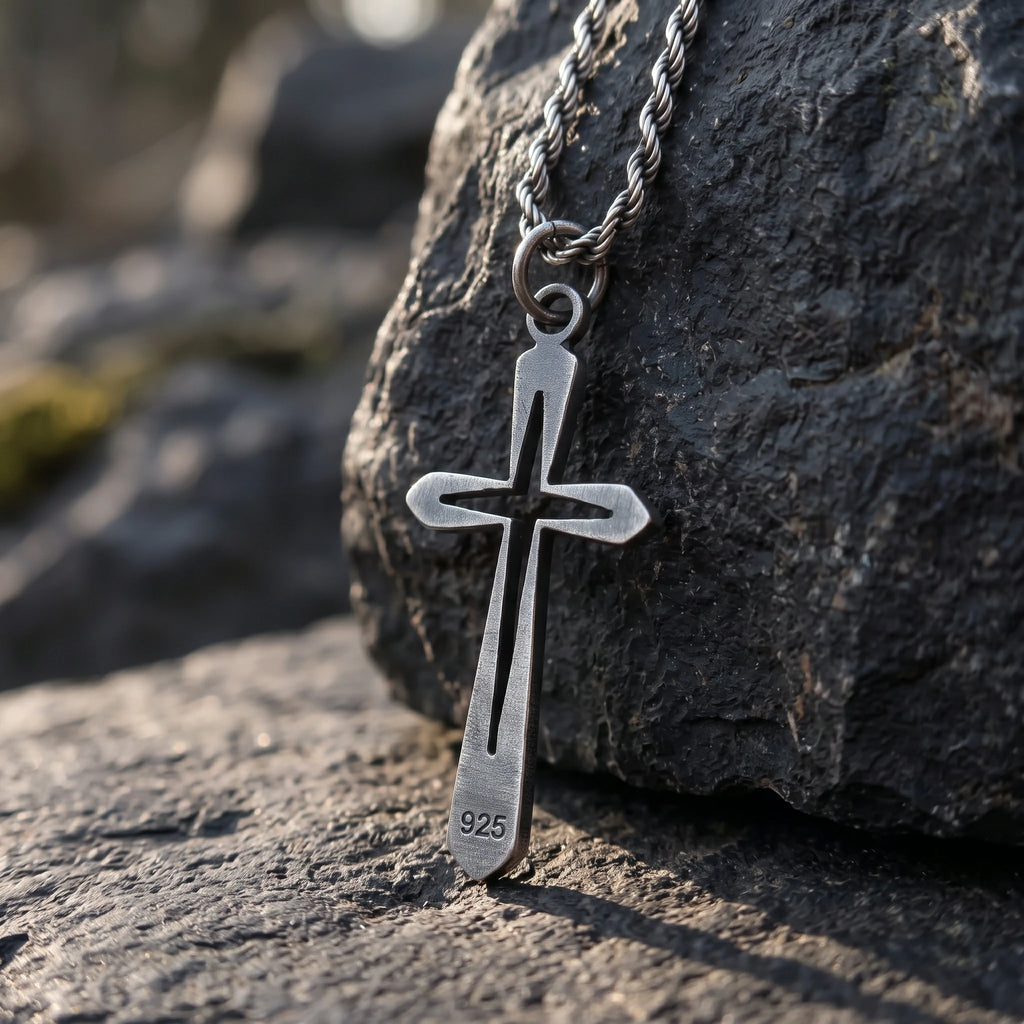 925 Sterling Silver Hollow Cross Pendant Embodying His Eternal Grace and Holy Light