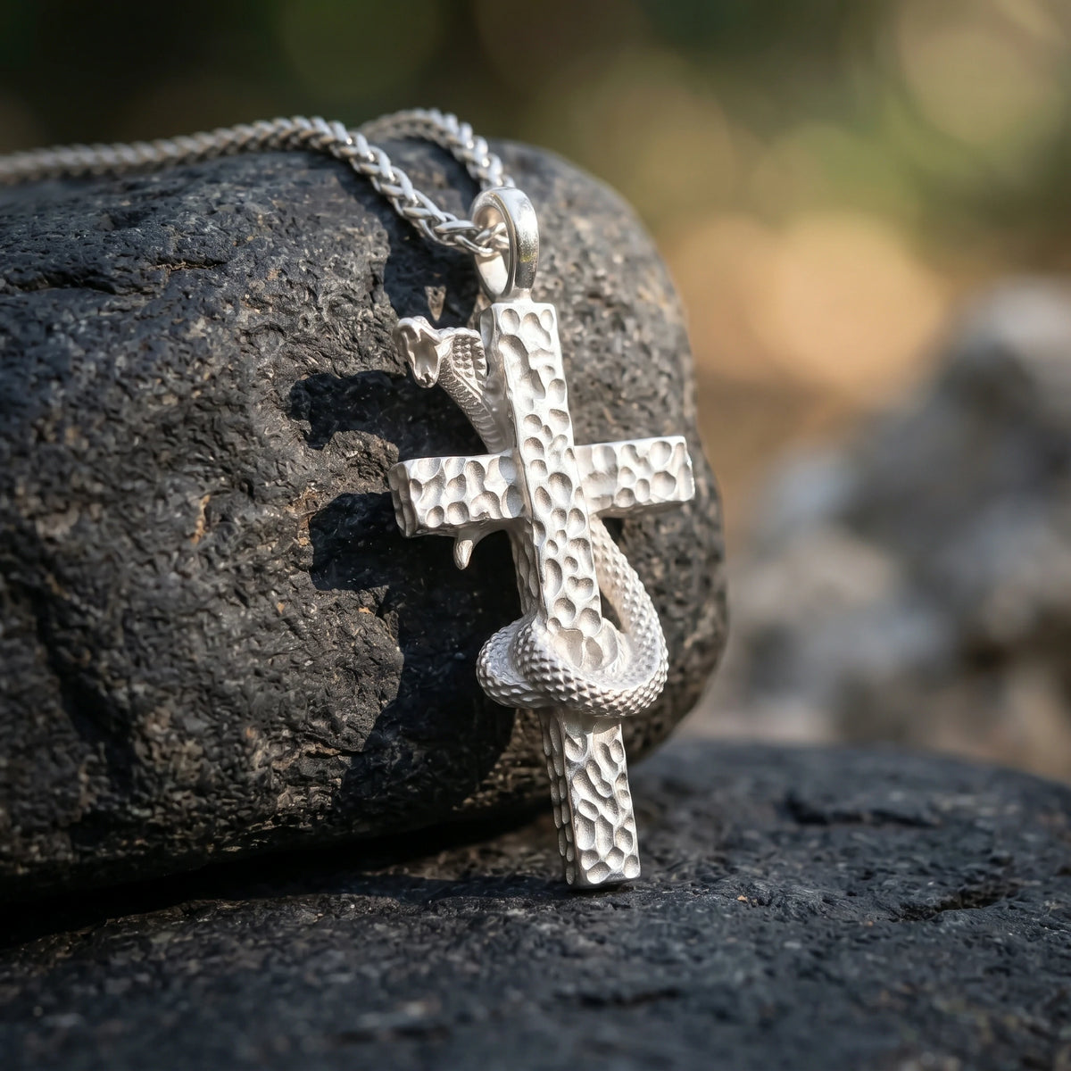 925 Sterling Silver Serpent Cross Pendant Conquering Evil With Divine Healing Faith