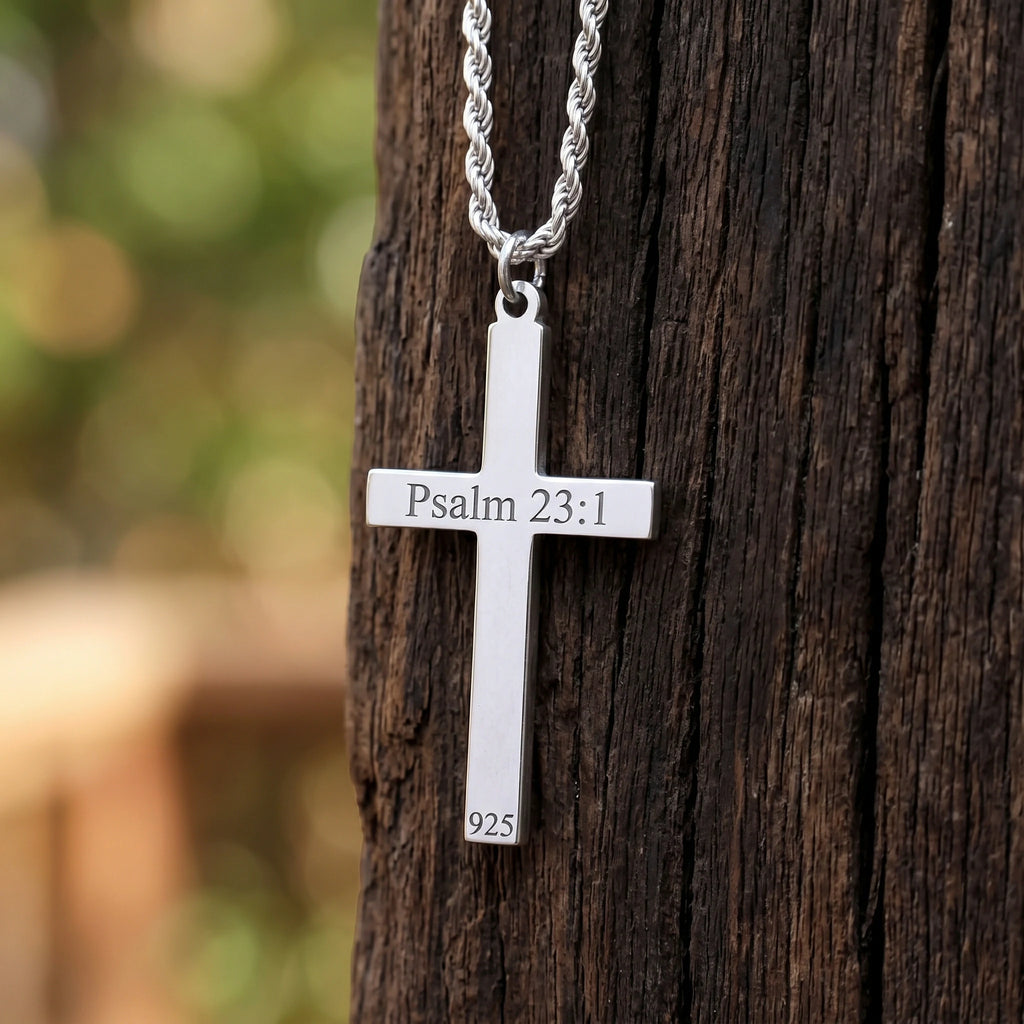925 Sterling Silver Linear Grooved Cross Durable Custom Engravable Pendant