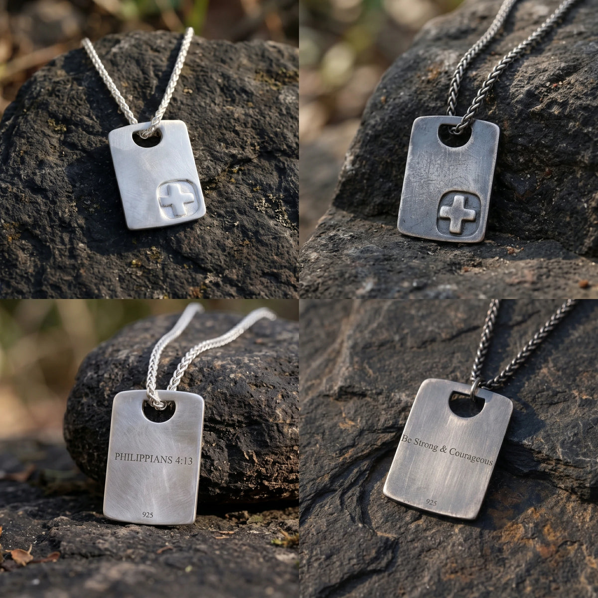 925 Sterling Silver Engravable Military Tag Cross Pendant Bound In Divine Protection
