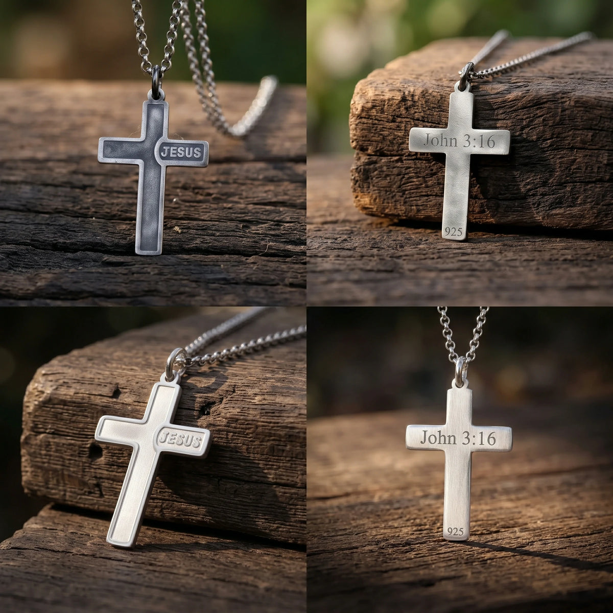 925 Sterling Silver Jesus Name Cross Durable Custom Engravable Pendant Necklace
