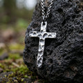 925 Sterling Silver Hammered Cross Durable Faith Protection Necklace