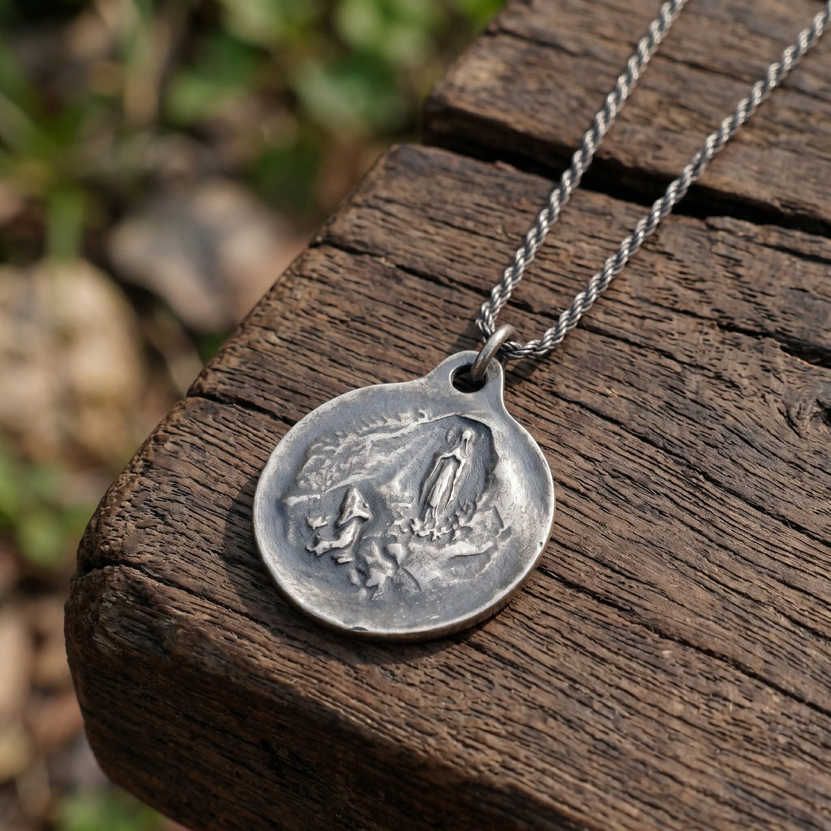 925 Sterling Silver Virgin Mary Medal Pendant, Vintage Religious Madonna Necklace