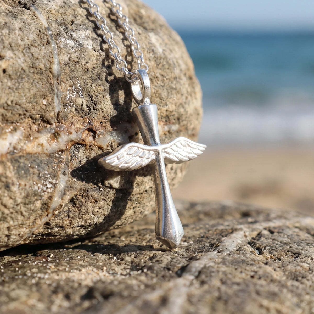 Custom 925 Sterling Silver Angel Wings Cross Pendant Bringing Holy Protection And Grace