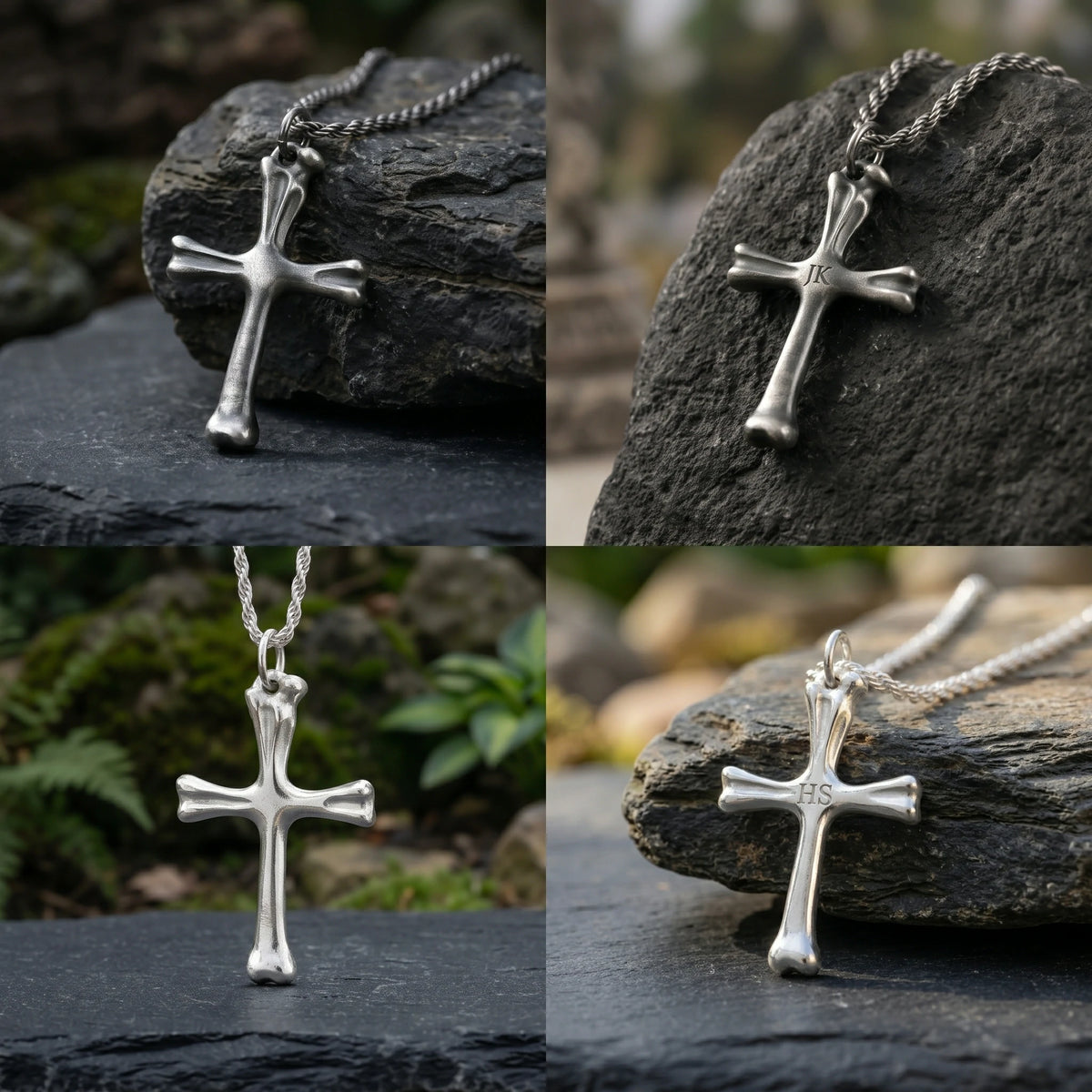 925 Sterling Silver Sculpted Skeletal Cross Durable Religious Pendant Necklace
