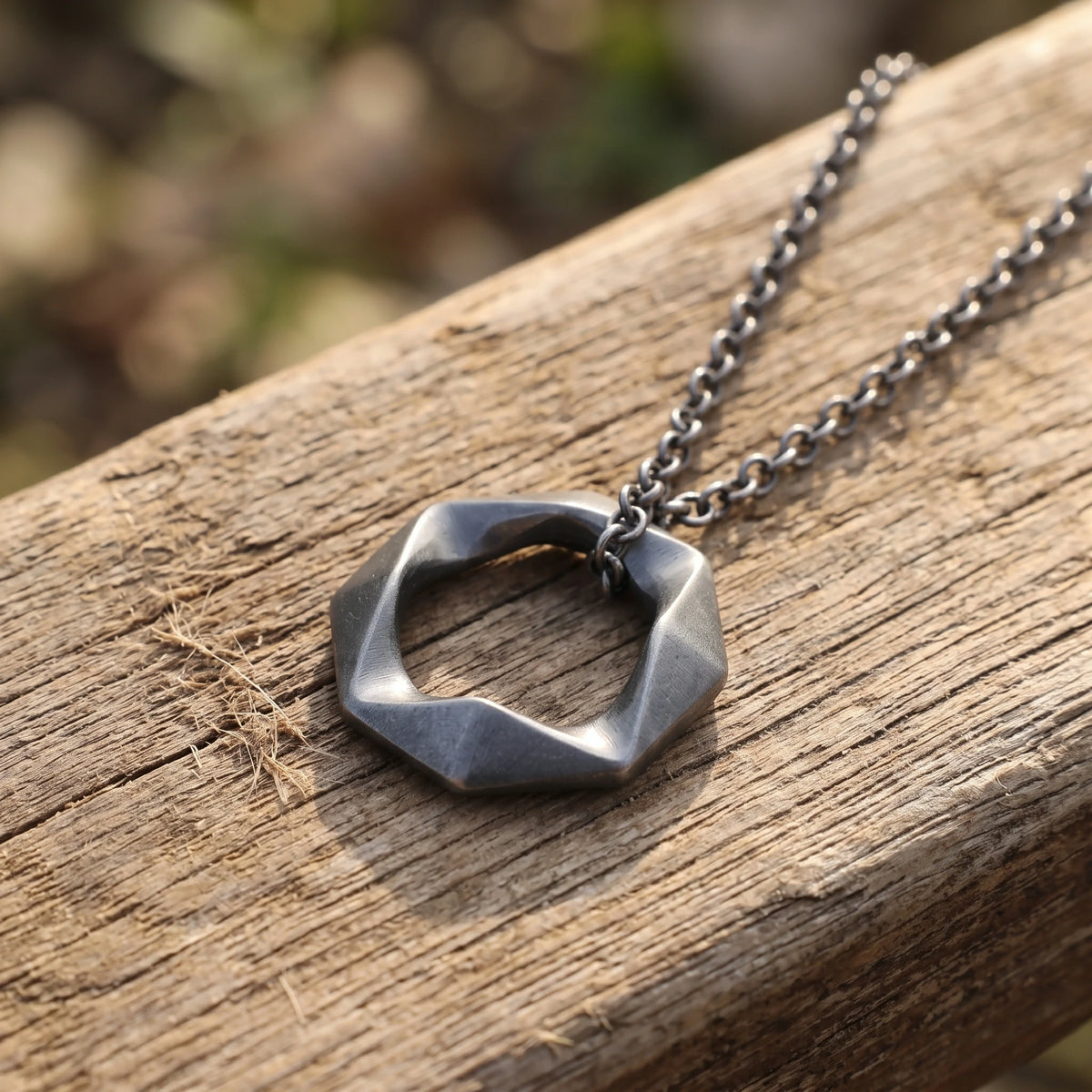 925 Sterling Silver Geometric Faceted Hexagon Pendant Exuding Modern Minimalist Edge