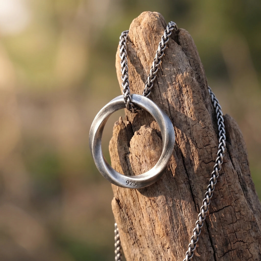 925 Sterling Silver Twisted Mobius Circle Pendant Delivering Minimalist Modern Flow