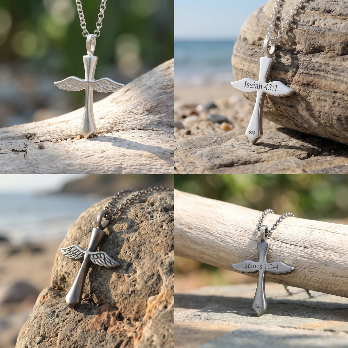 Custom 925 Sterling Silver Angel Wings Cross Pendant Bringing Holy Protection And Grace