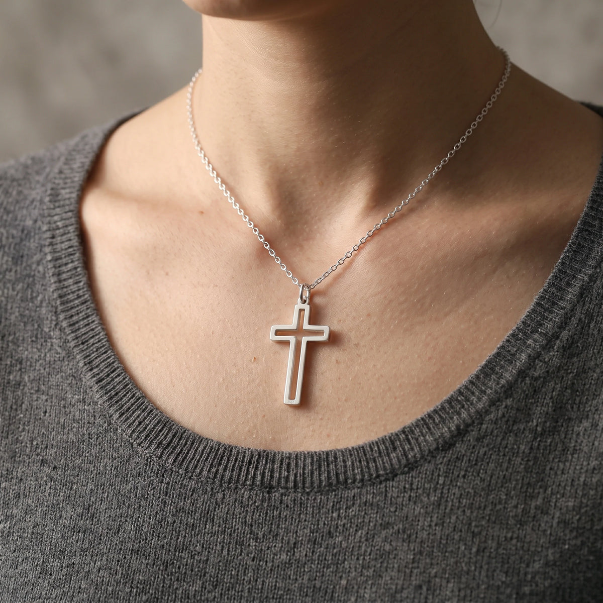 Cutout Cross Pendant Necklace, 925 Sterling Silver Religious Faith Jewelry