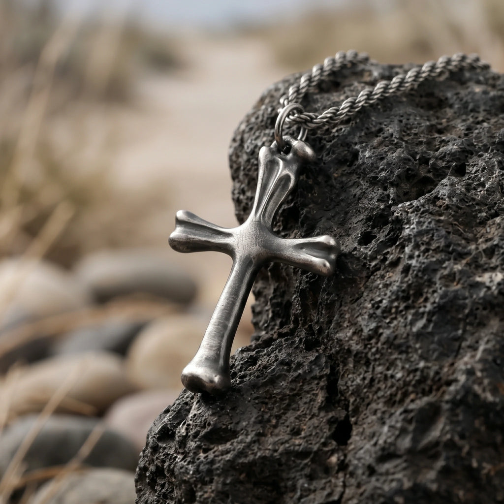 925 Sterling Silver Sculpted Skeletal Cross Durable Religious Pendant Necklace