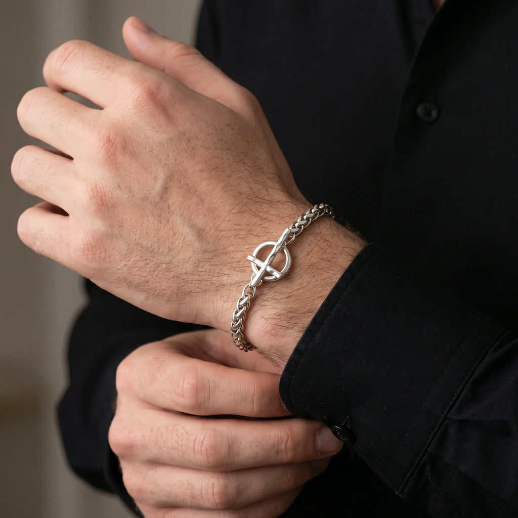 925 Sterling Silver Holy Cross Toggle Clasp Chopin Chain Faith Bracelet