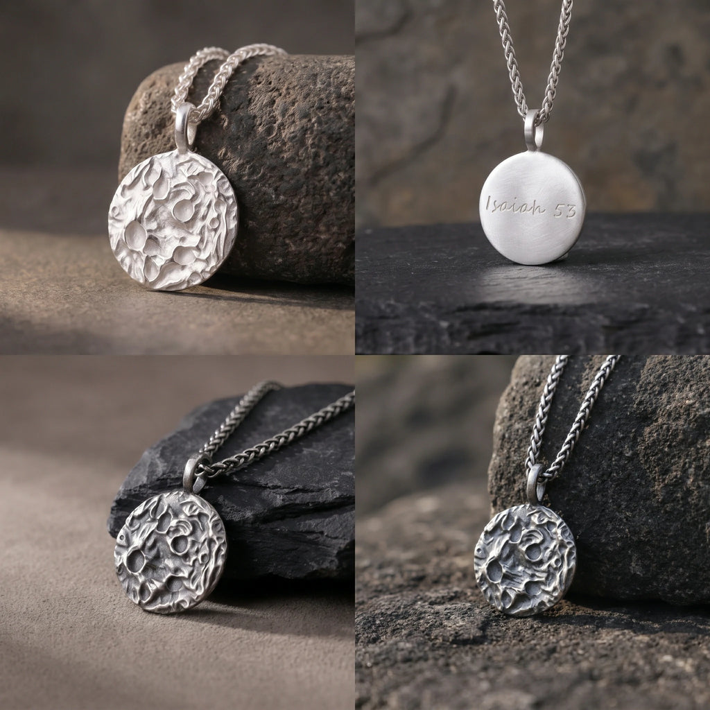 925 Sterling Silver Engravable Lunar Surface Moon Pendant With Cosmic Textured Edge