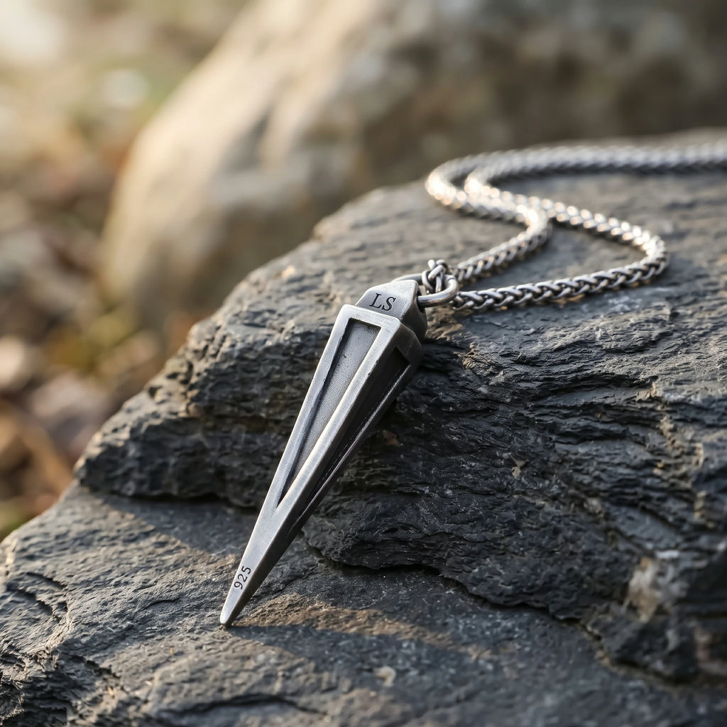 925 Sterling Silver Engravable Spearhead Pendant Embodying Bold Modern Precision