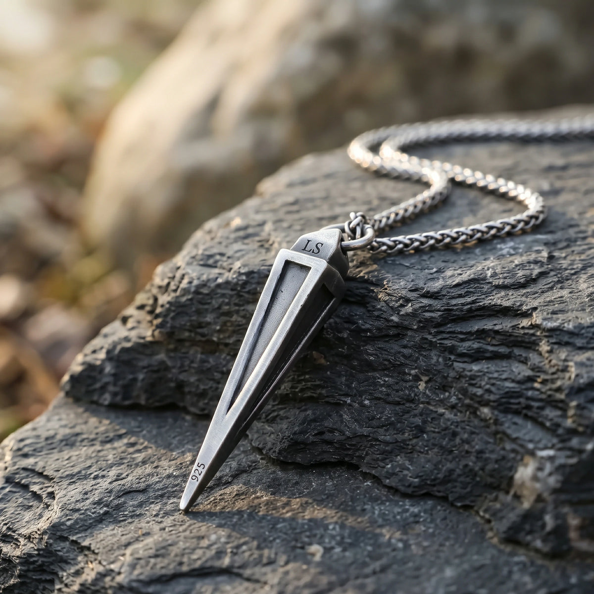 925 Sterling Silver Engravable Spearhead Pendant Embodying Bold Modern Precision